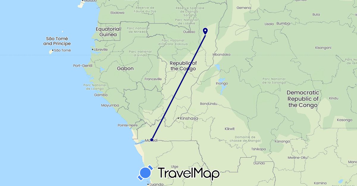 TravelMap itinerary: driving in Democratic Republic of the Congo, Republic of the Congo (Africa)